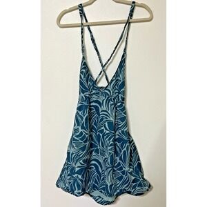 Roxy Mini Halter Dress Green Hawaiian Floral Size Small 100% Cotton